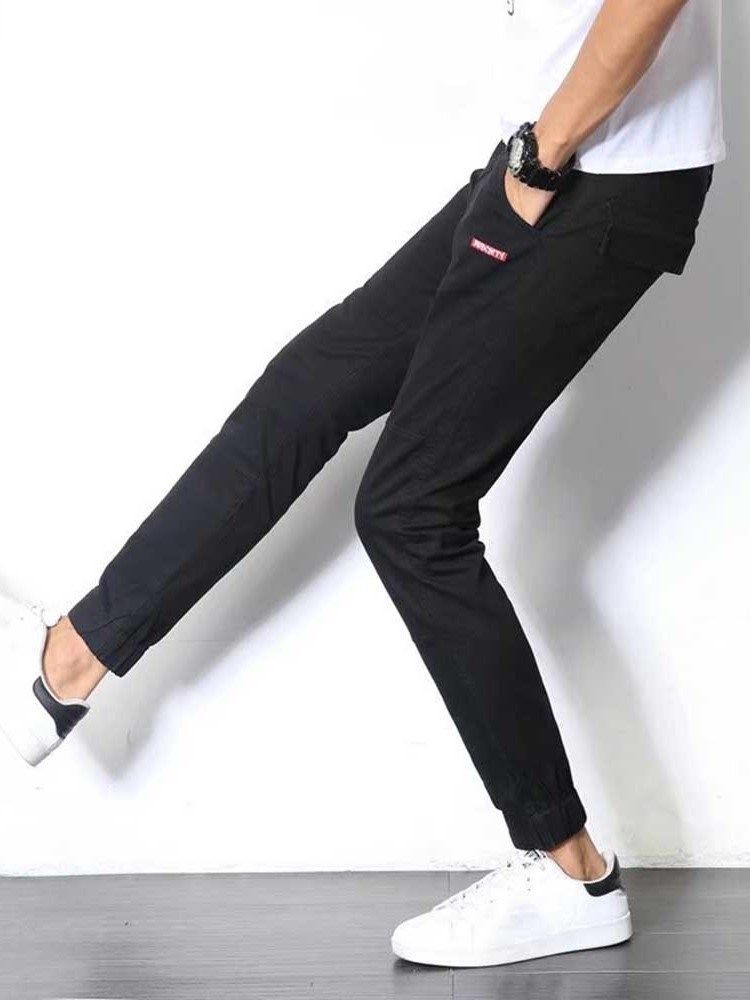 Pocket Pencil Mid Waist Style Japanese Menns Casual Bukser