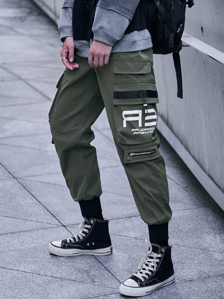 Pocket Pencil Pants Mid Waist Hip Hop Casual Herre Pants