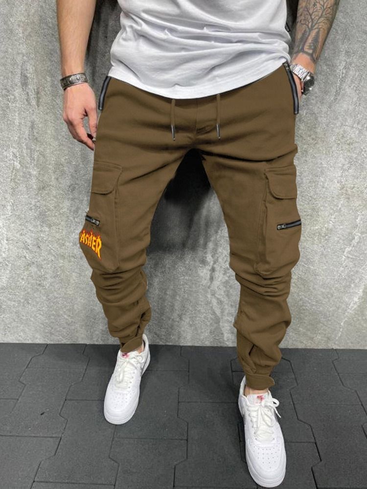 Pocket Plain Mid Waist Herre Casual Pencil Pants