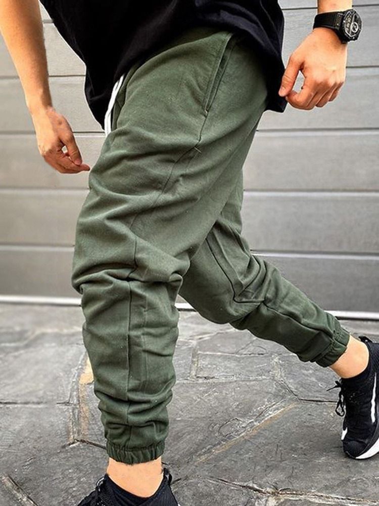 Pocket Plain Mid Waist Pencil Pants For Menn