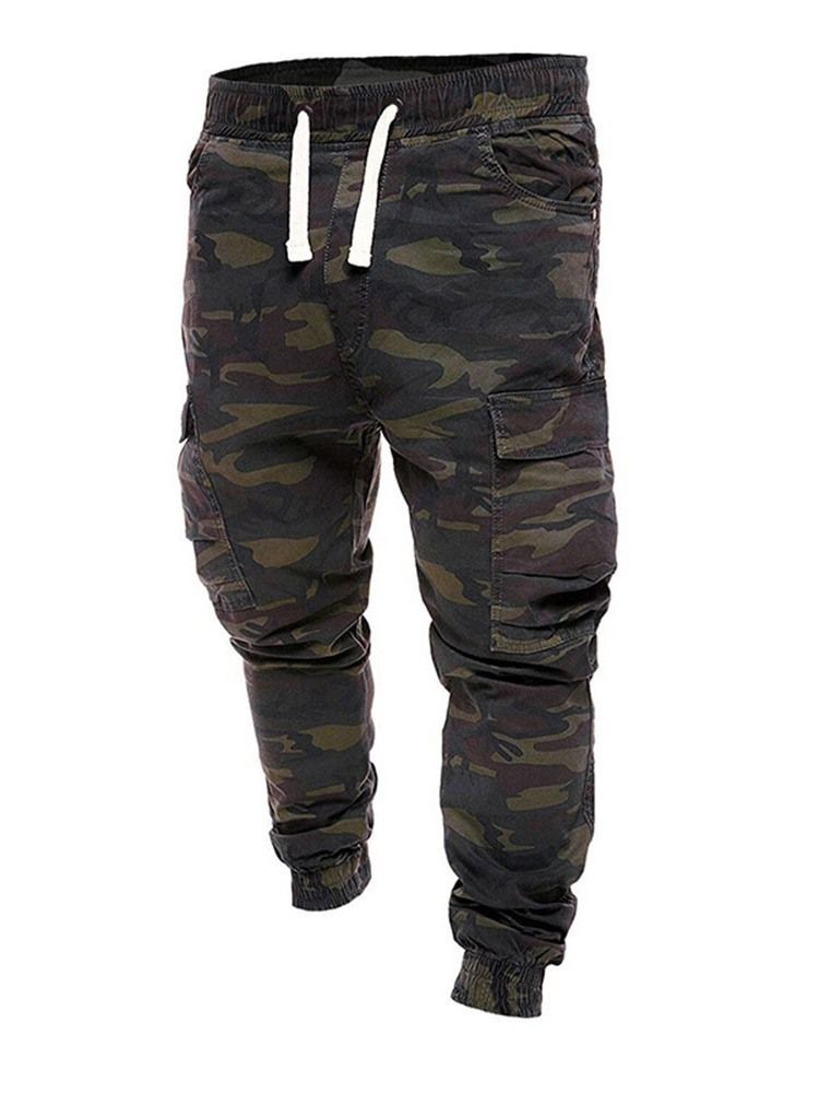 Print Camouflage Straight Mid Waist Herre Casual Bukser