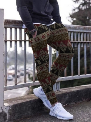 Print Pencil Pants European Lace-up Menns Casual Bukser