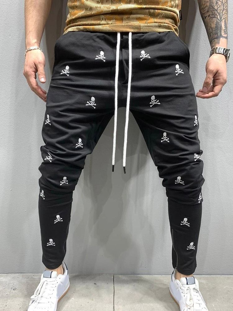 Print Skull Lace-up Menns Casual Bukser