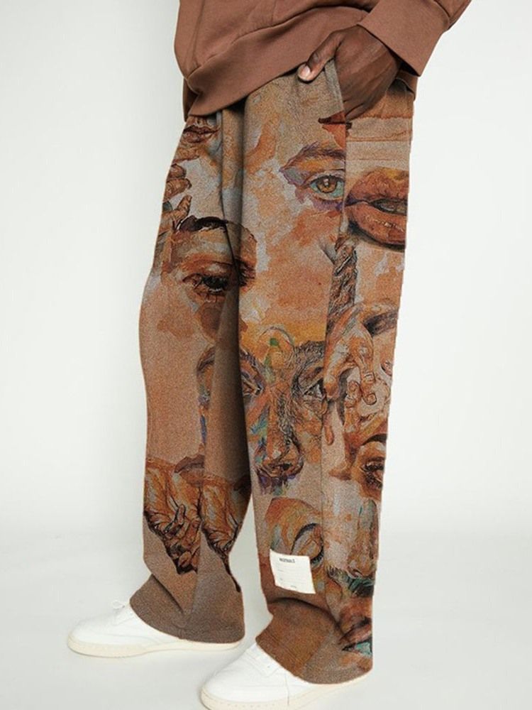 Print Straight Animal Mid Waist Casual Herre Bukser