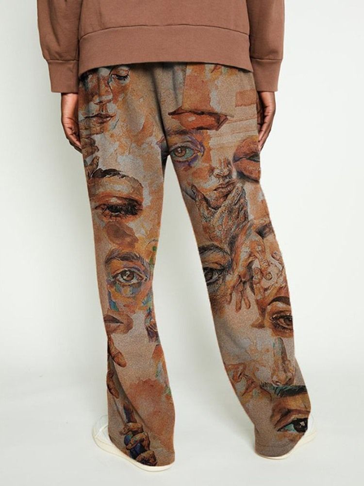 Print Straight Animal Mid Waist Casual Herre Bukser