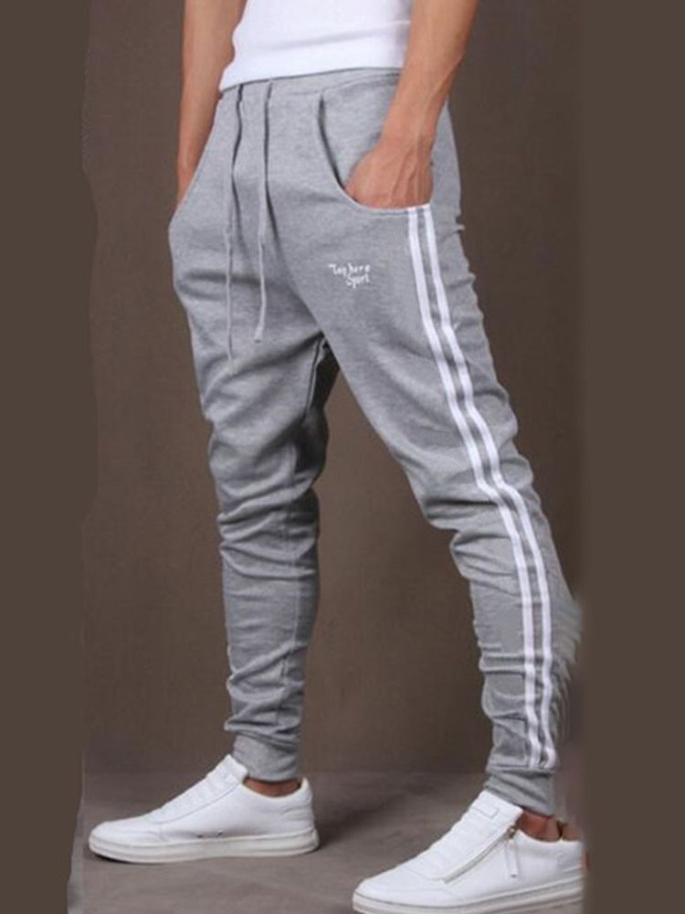 Printed Side Stripeed Mens Lace-up Casual Bukser