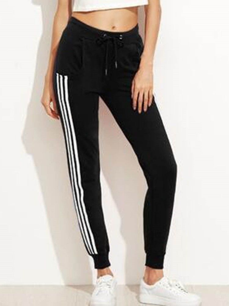 Side Stripe Loose Stripe Elastic Waist Dame Casual Bukser