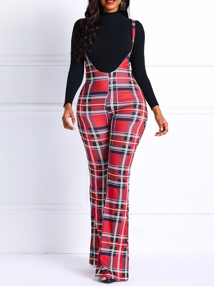 Skinny Plaid High-waist Full Length Dame Overall