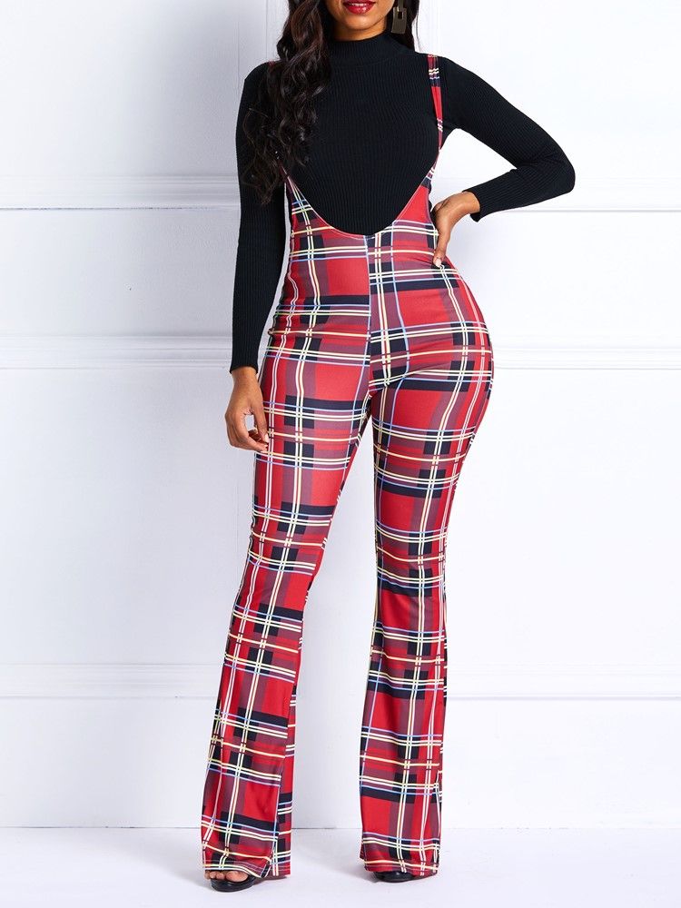 Skinny Plaid High-waist Full Length Dame Overall