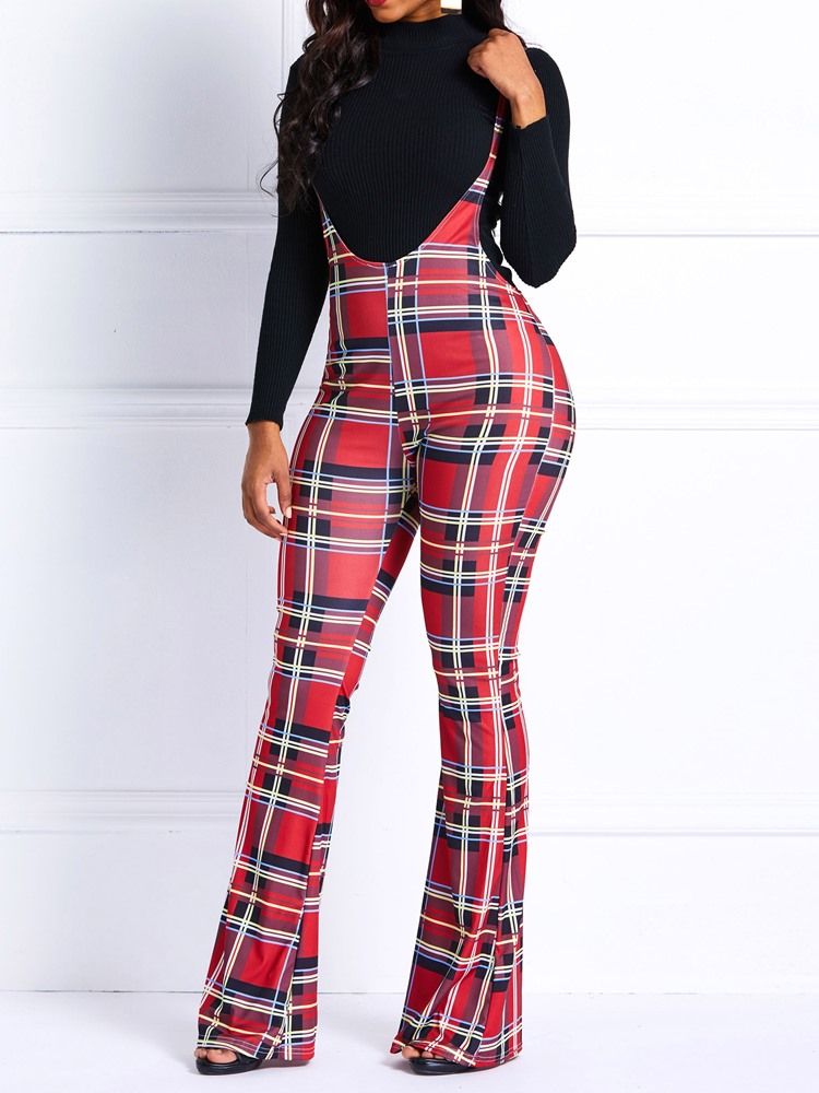 Skinny Plaid High-waist Full Length Dame Overall