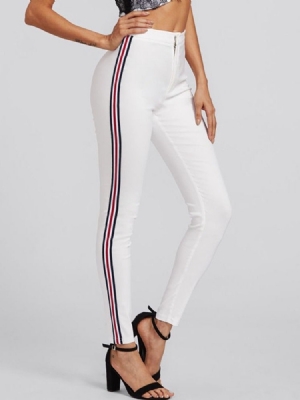 Skinny Stripe Dame Full Length Pencil Pants Casual Bukser For Kvinner