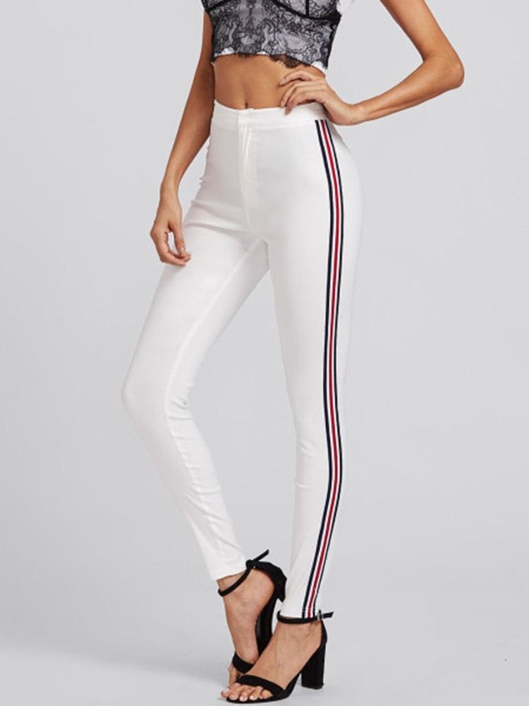 Skinny Stripe Dame Full Length Pencil Pants Casual Bukser For Kvinner