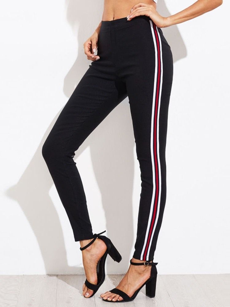 Skinny Stripe Dame Full Length Pencil Pants Casual Bukser For Kvinner