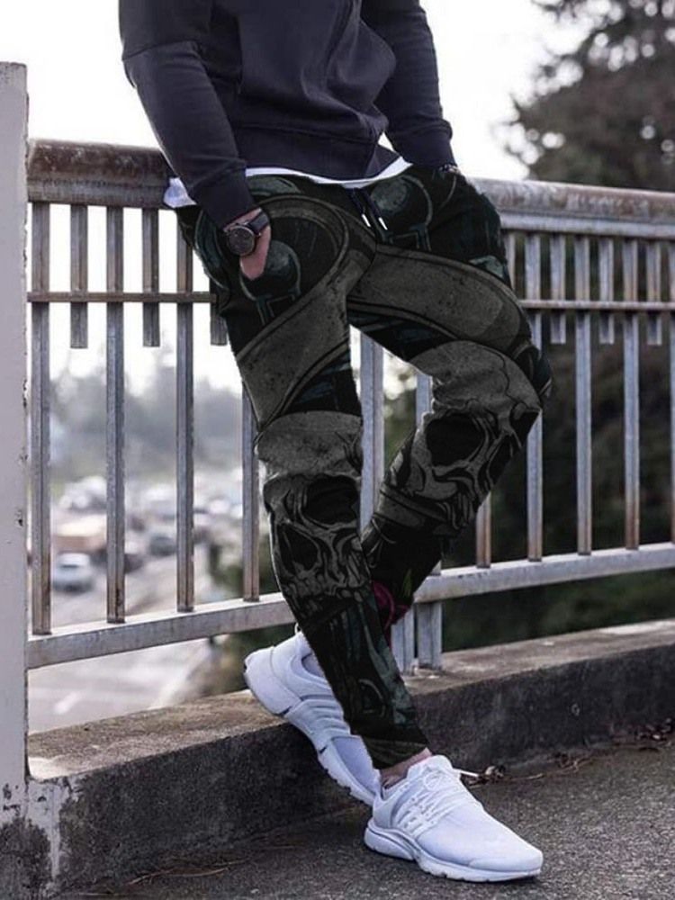 Skull Pencil Pants Lace-up Menns Casual Bukser