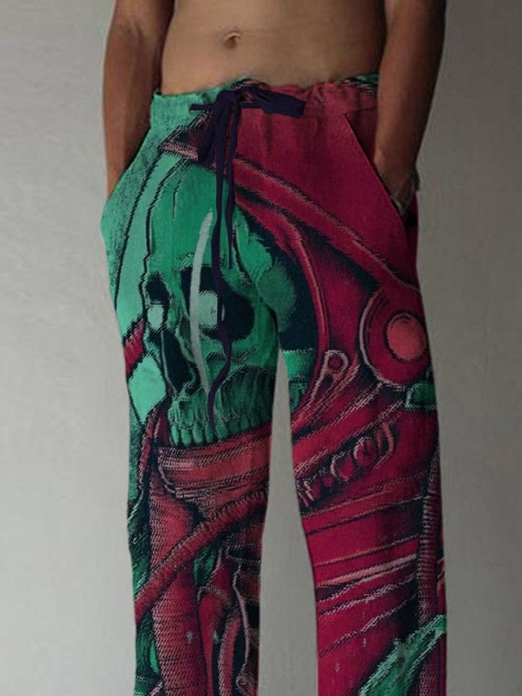 Skull Straight Print European Herre Casual Pants