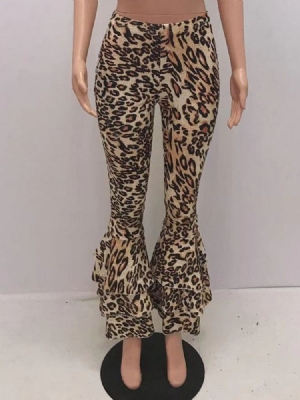 Slank 3d-leopard Bellbottoms Kvinners Casual Bukser For Kvinner