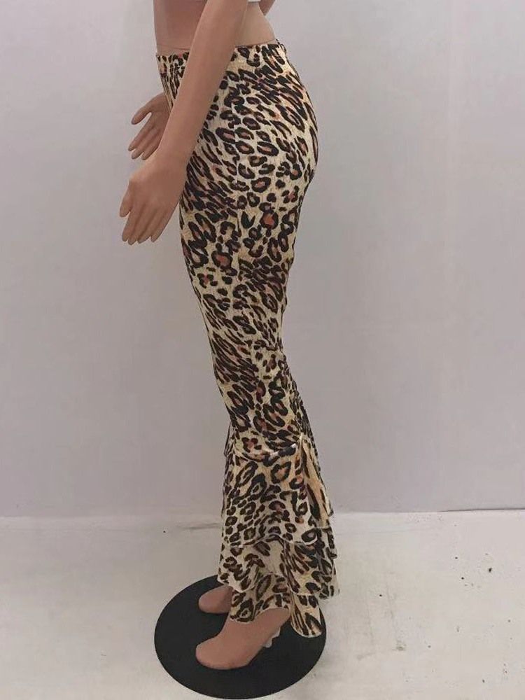 Slank 3d-leopard Bellbottoms Kvinners Casual Bukser For Kvinner