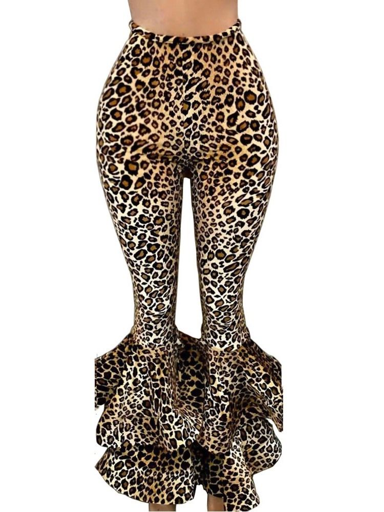 Slank 3d-leopard Bellbottoms Kvinners Casual Bukser For Kvinner