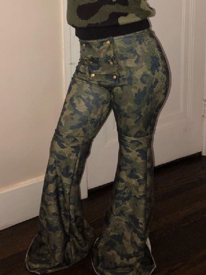 Slim Slim Camouflage Dame Bellbottoms Casual Bukser