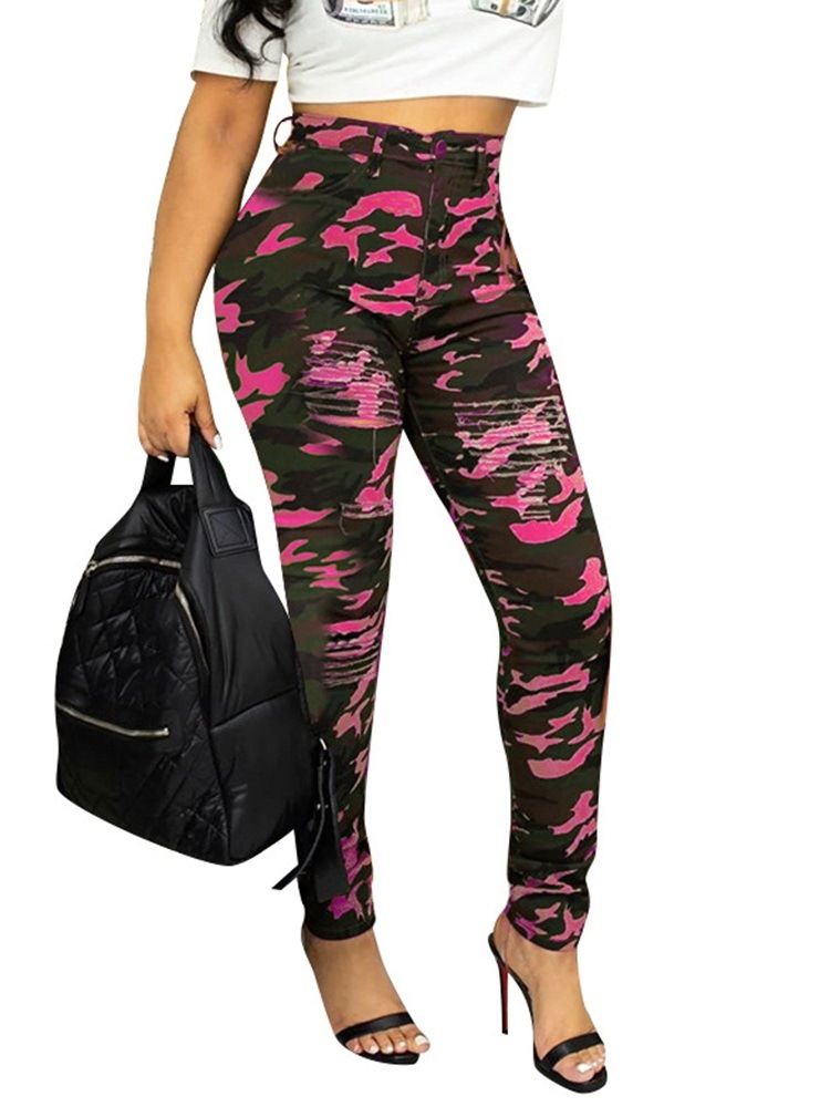 Slim Camouflage Pencil Pants For Kvinner Casual Bukser