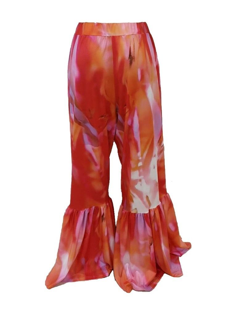 Slim Color Block Print Full Lengde Bellbottoms Casual Bukser For Kvinner