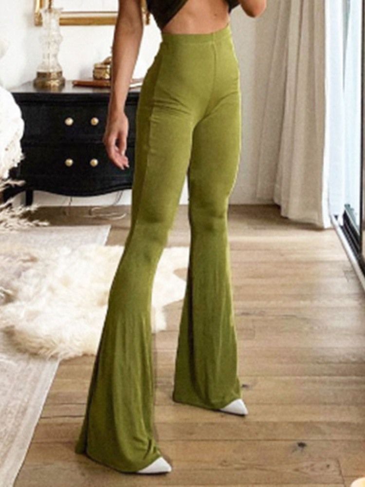 Slim Patchwork Plain Bellbottoms Full Length Casual Dame Pants