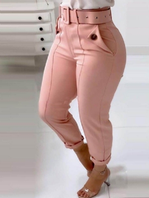 Slim Plain Pencil Pants Mid Waist Casual Dame Pants