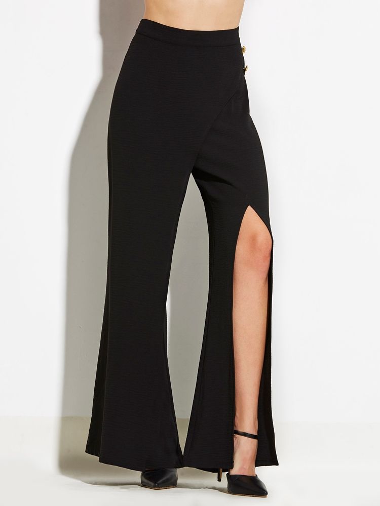 Slim Plain Slit Dame Pants