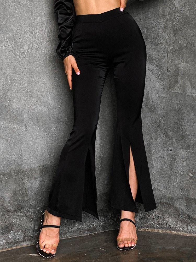 Slim Plain Split Bellbottoms High Waist Casual Dame Bukser