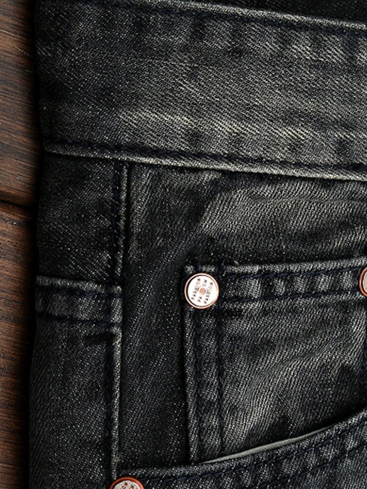 Straight Denim Holes Medal Patch Unique Herre Bukser