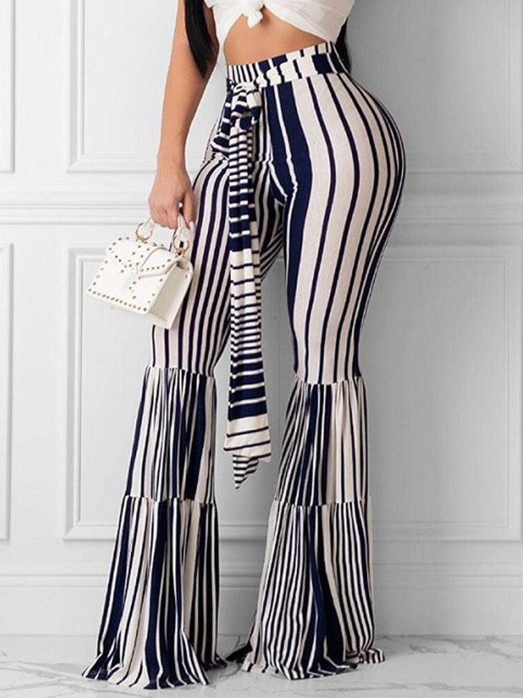 Stripe Med Blonder Slank Hel Lengde Bellbottoms Casual Bukser