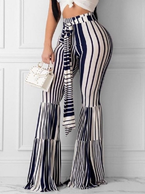 Stripe Med Blonder Slank Hel Lengde Bellbottoms Casual Bukser