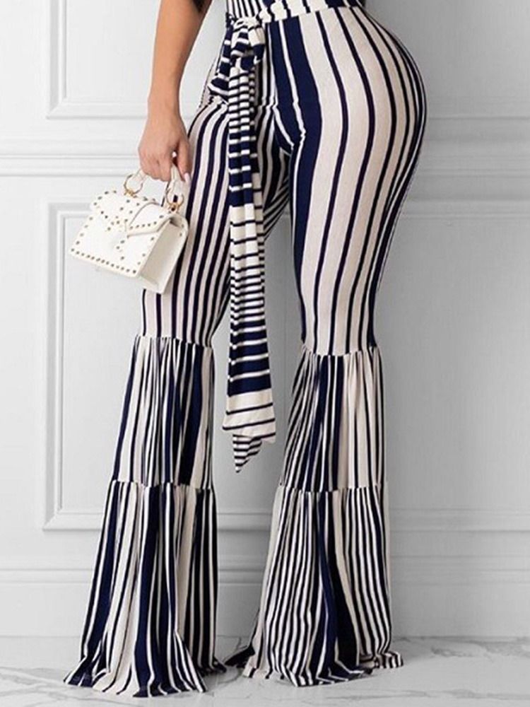 Stripe Med Blonder Slank Hel Lengde Bellbottoms Casual Bukser