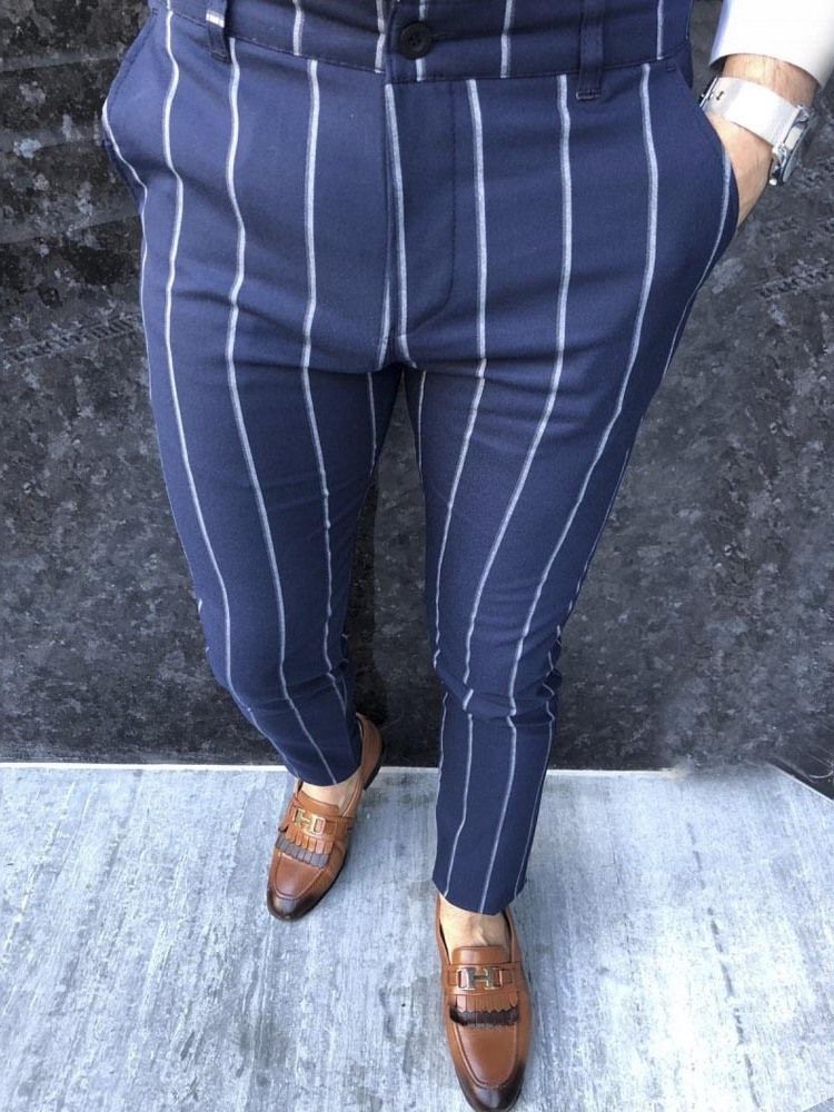 Stripe Pencil Pants Glidelås Herre Casual Bukser