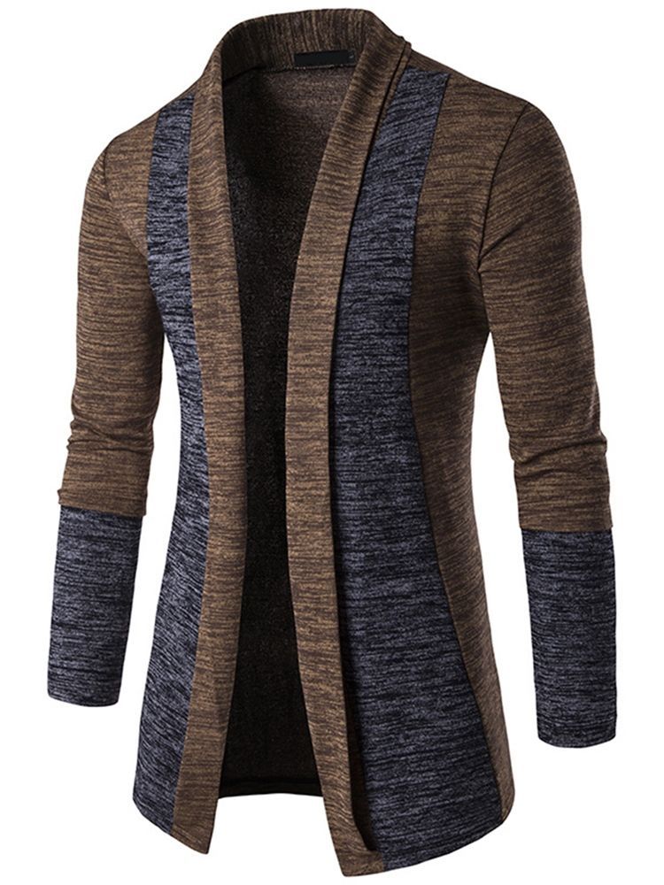 Color Block Cardigan Casual Menns Strikkevarer