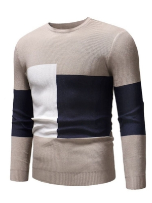 Color Block Patchwork Round Neck Casual Menns Slim Genser