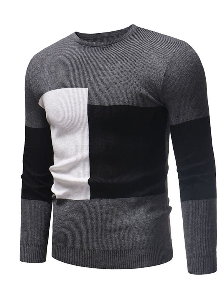 Color Block Patchwork Round Neck Casual Menns Slim Genser