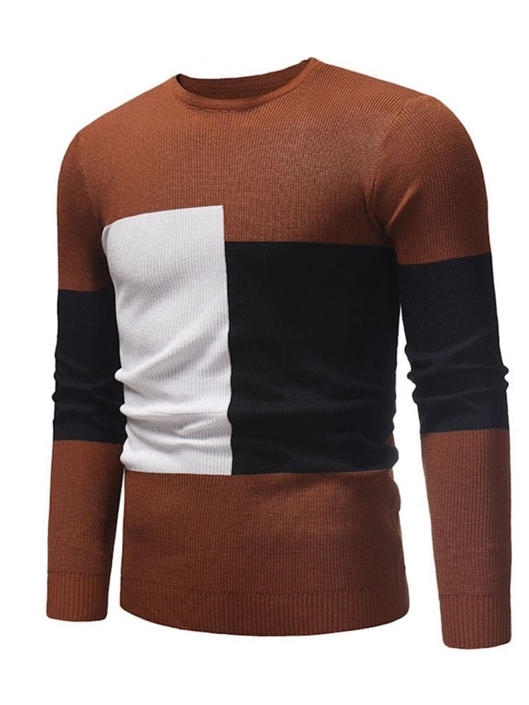 Color Block Patchwork Round Neck Casual Menns Slim Genser