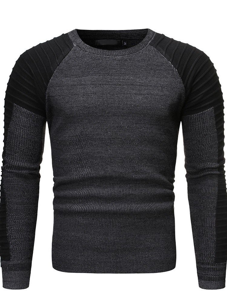 Color Block Round Neck Standard Casual Menns Slim Genser