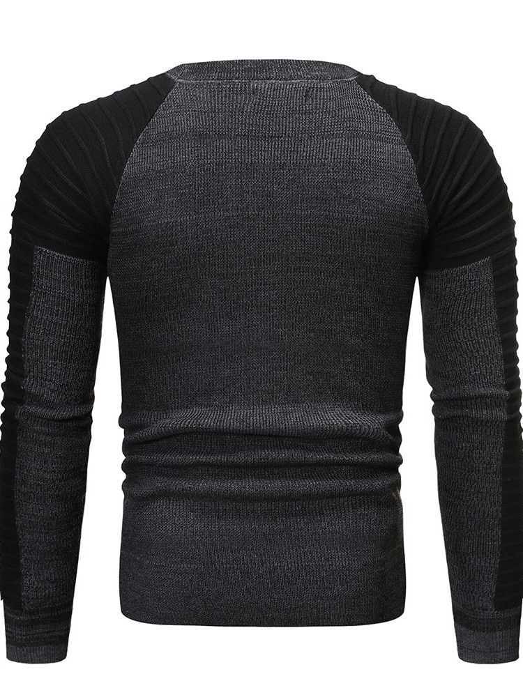 Color Block Round Neck Standard Casual Menns Slim Genser