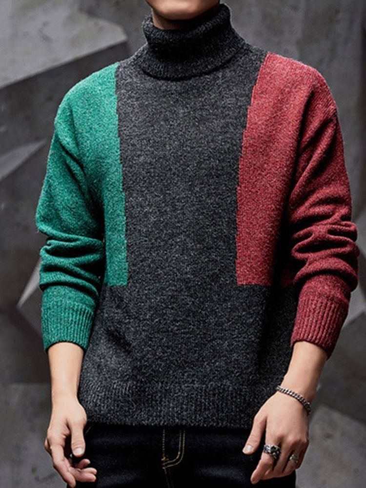 Color Block Standard Patchwork Menns Casual Genser