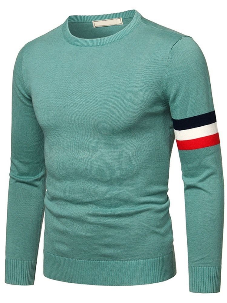 Menn Standard Stripe Slim Neck Genser Med Rund Hals