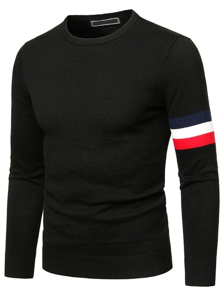 Menn Standard Stripe Slim Neck Genser Med Rund Hals