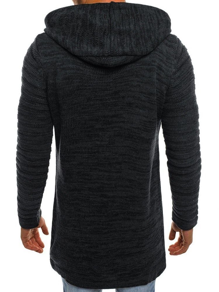 Mid-length Plain Hooded Straight Herre Genser