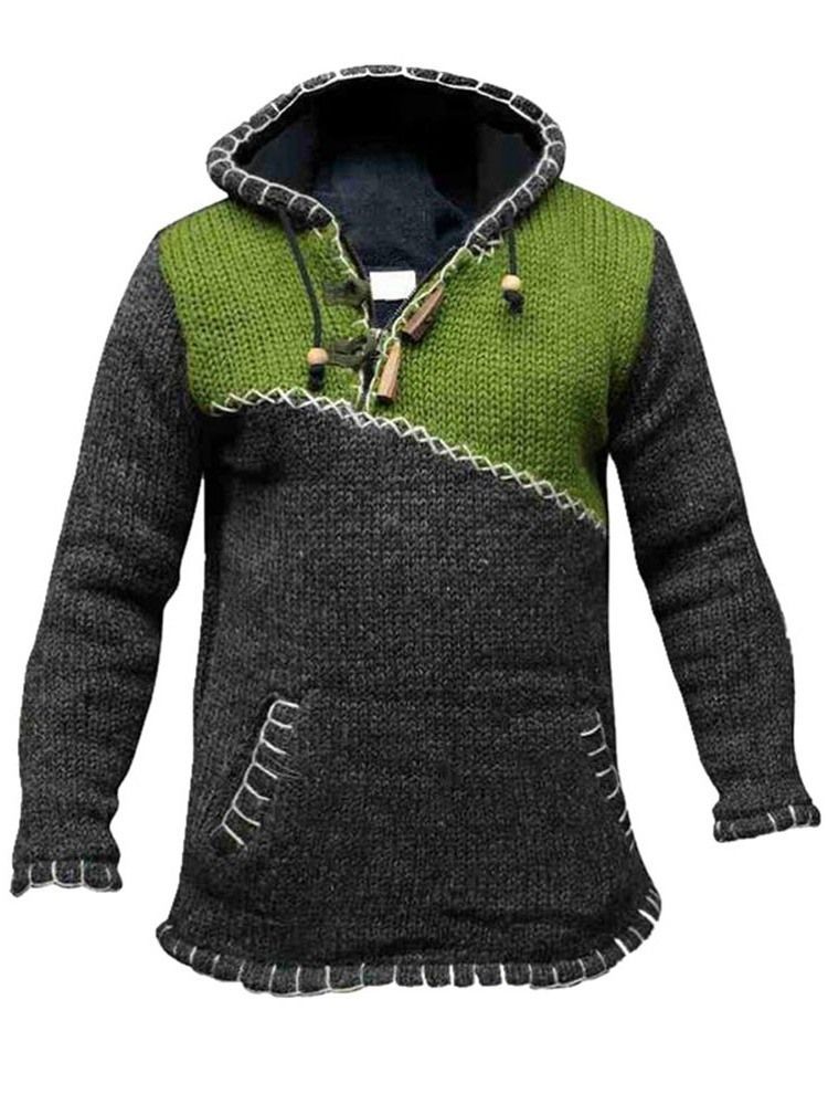 Patchwork Med Hette For Menn Color Block Straight Casual Genser