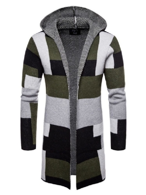 Patchwork Mid-length Hooded Mens Winter Cardigan Gensere