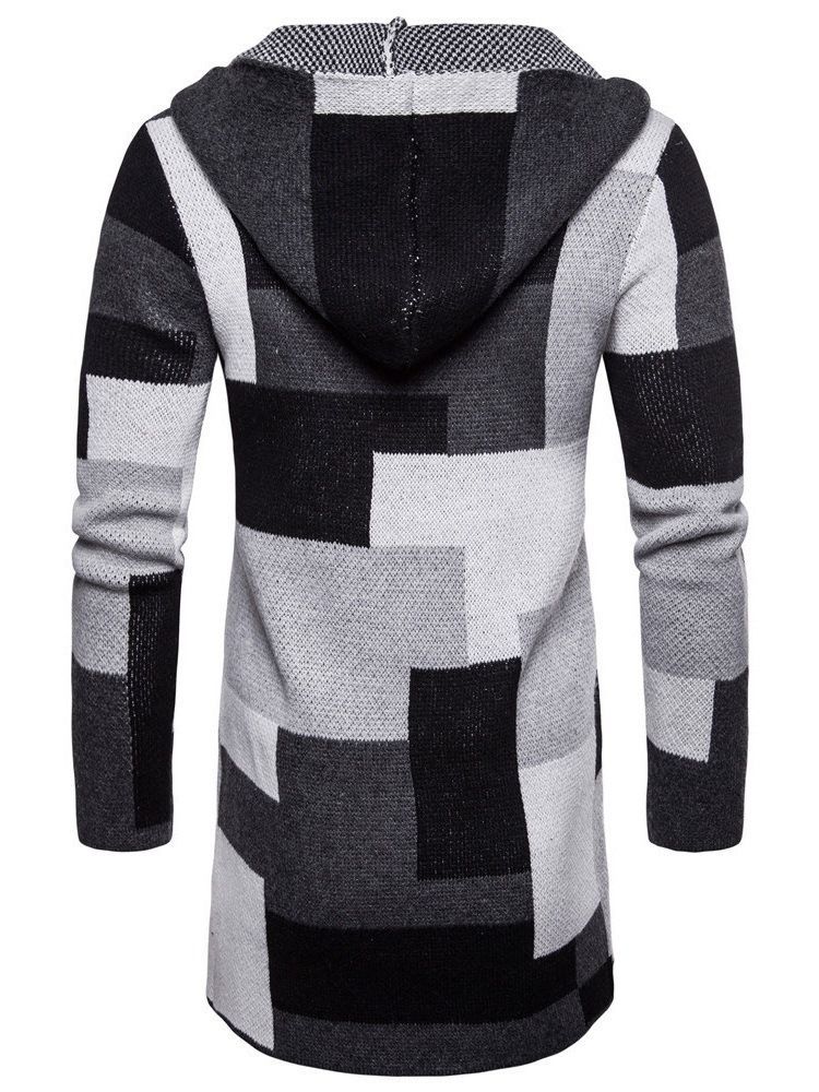 Patchwork Mid-length Hooded Mens Winter Cardigan Gensere