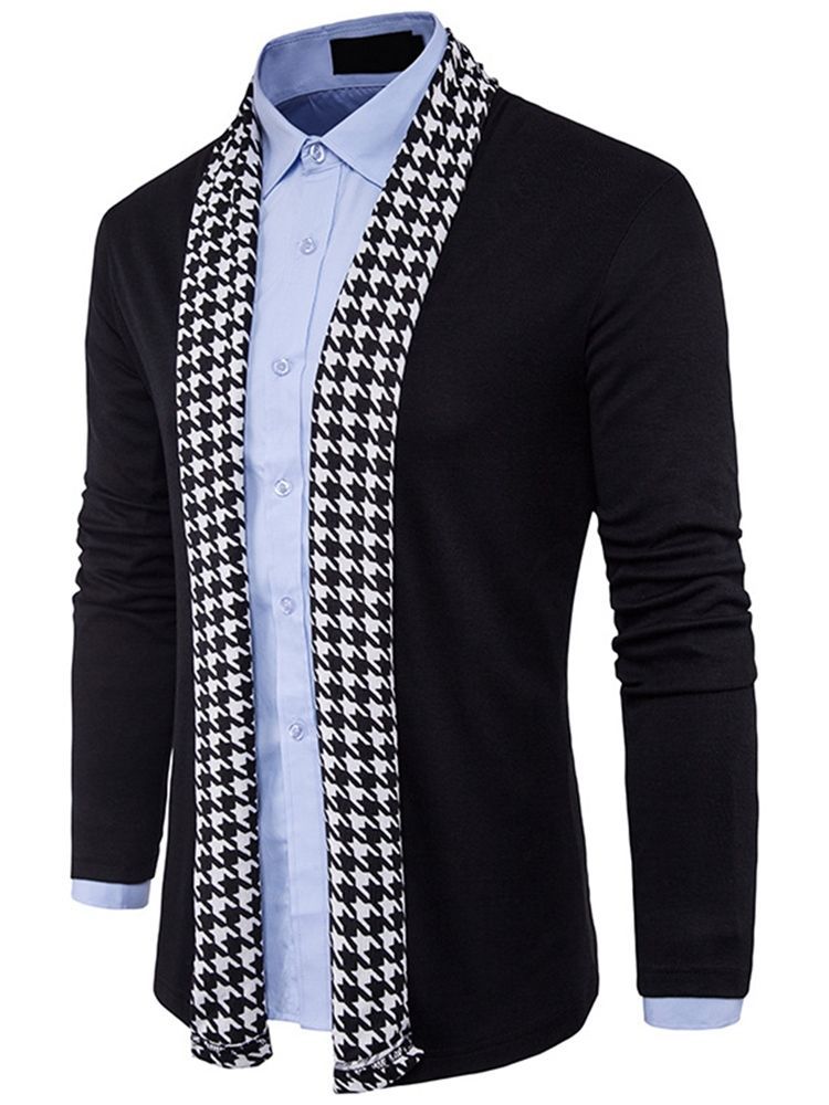 Standard Houndstooth Slim Fall Genser For Menn