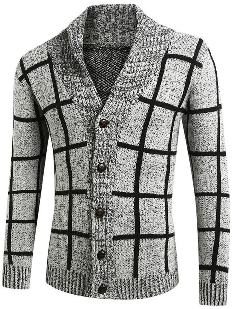 Standard Lapel Plaid Menns Casual Fall Genser