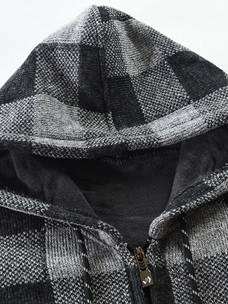 Standard Plaid Hooded Menns Slim Fall Genser